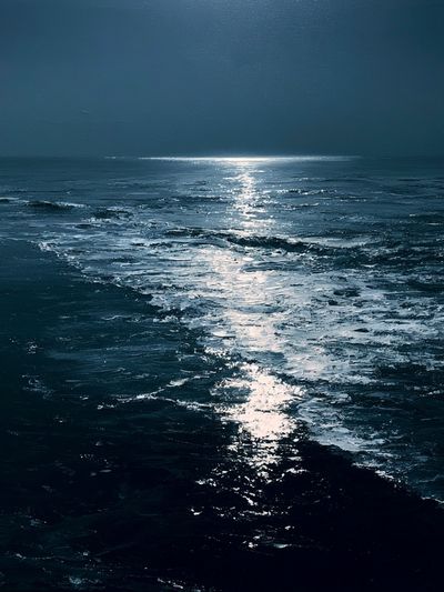 Moonlit Ocean Horizon Poster.
