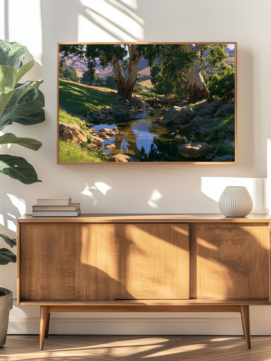 Sunlit Creek Valley Nature Print. — room view 3