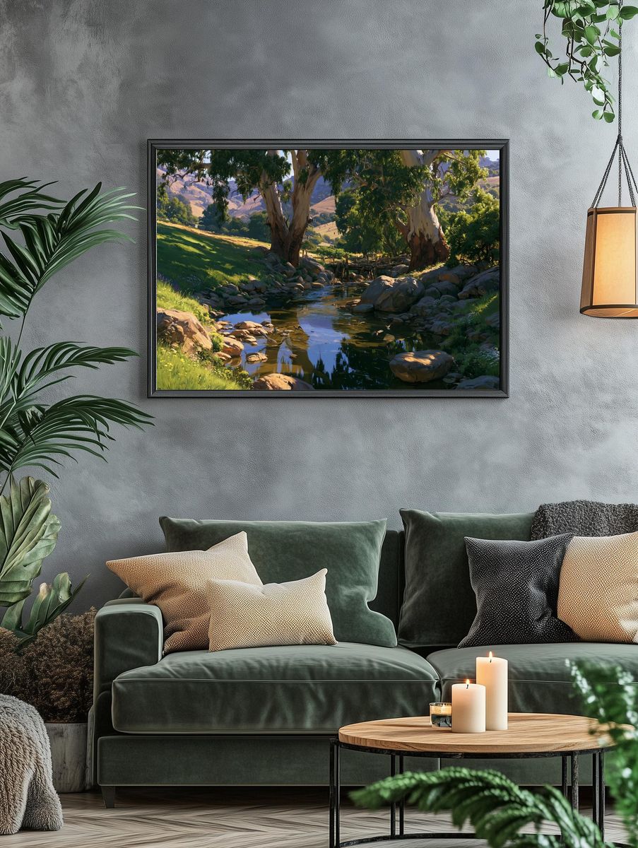 Sunlit Creek Valley Nature Print. — room view 4