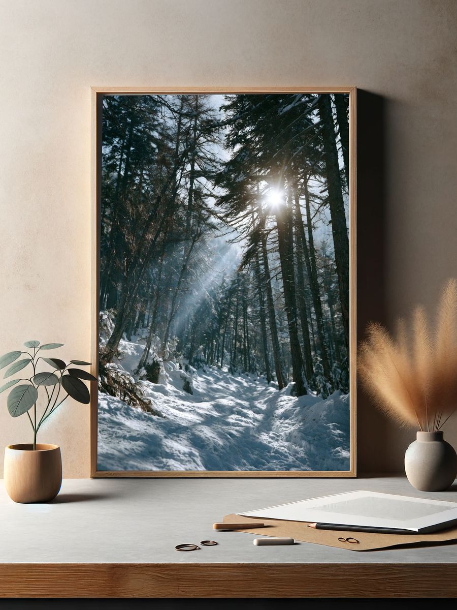 Snowy Forest Sunlight Poster. — room view 2