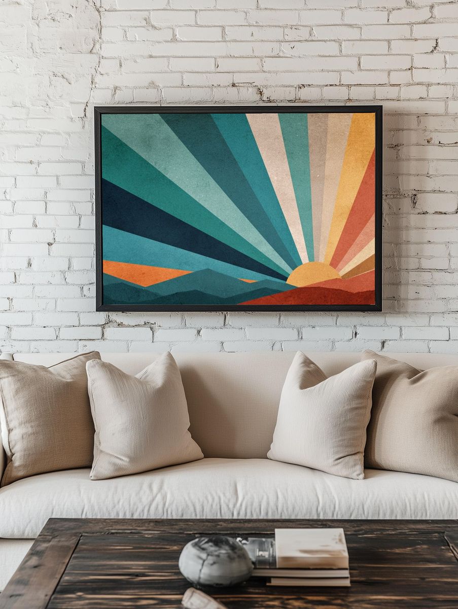 Retro Sunrise Landscape Poster. — room view 1