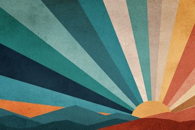 Retro Sunrise Landscape Poster.