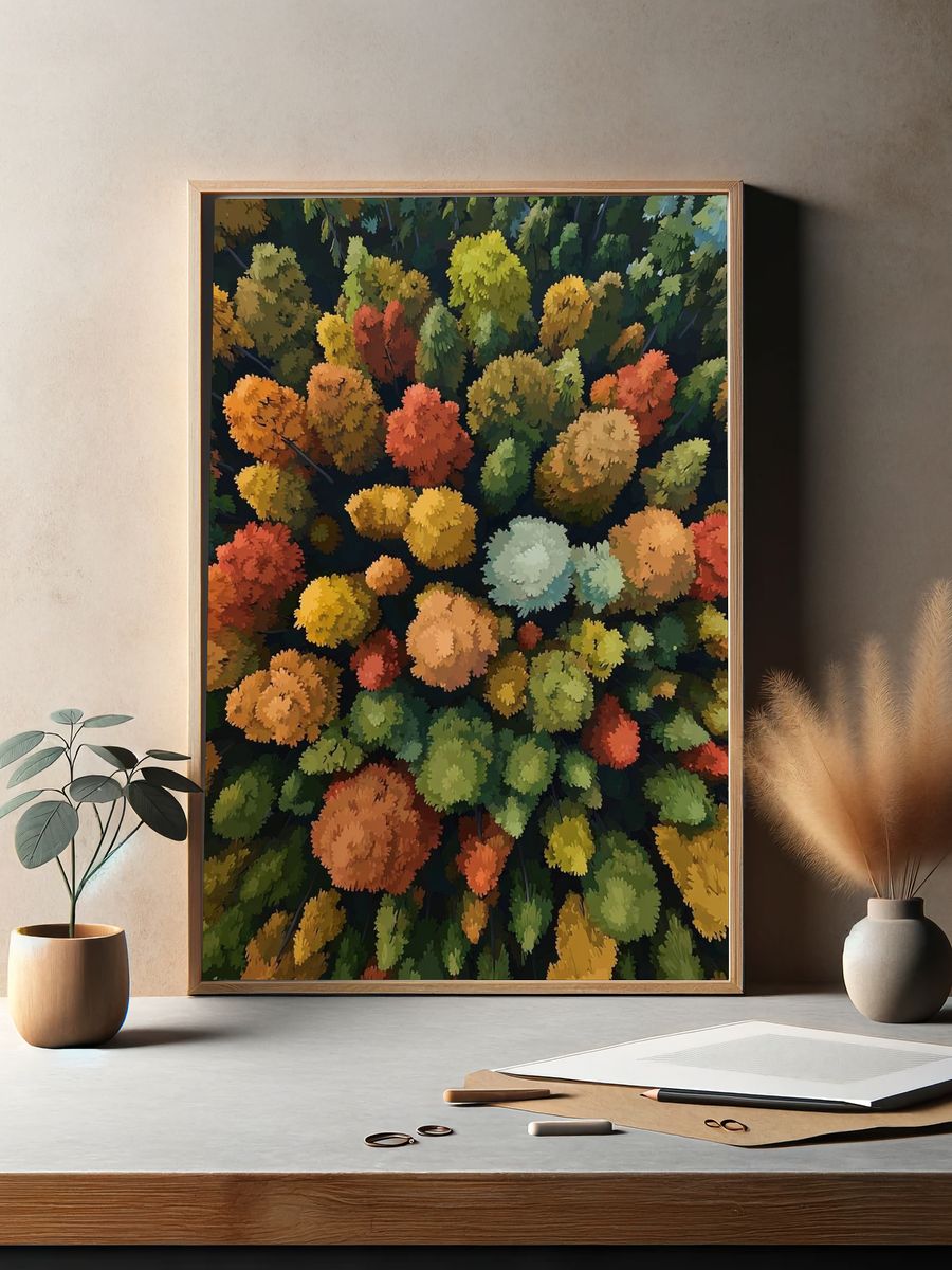 Autumn Forest Canopy Illustration Poster. — room view 2
