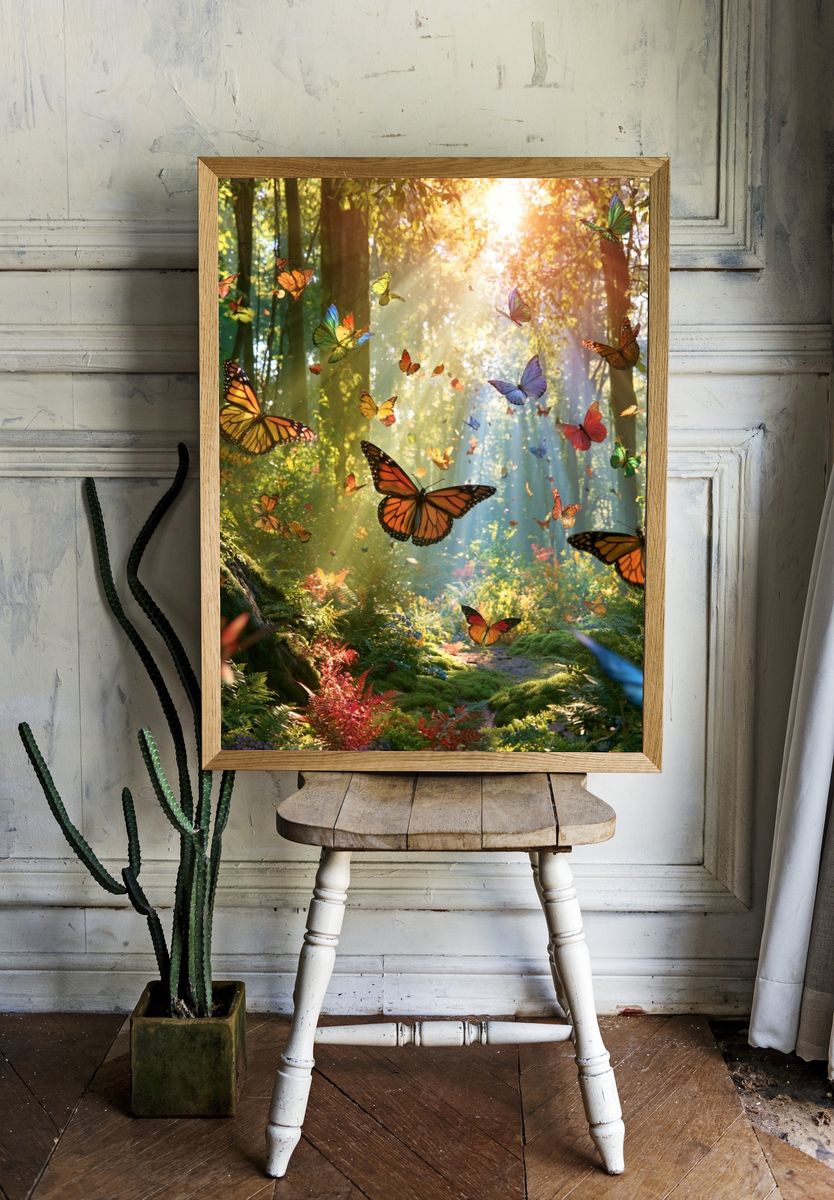 Butterfly Forest Sunlight Poster. room preview