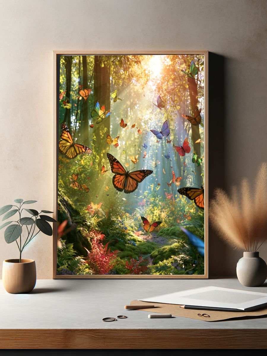 Butterfly Forest Sunlight Poster. — room view 2