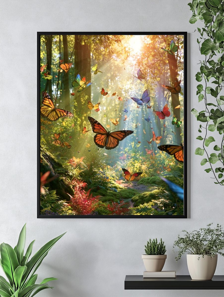 Butterfly Forest Sunlight Poster. — room view 4