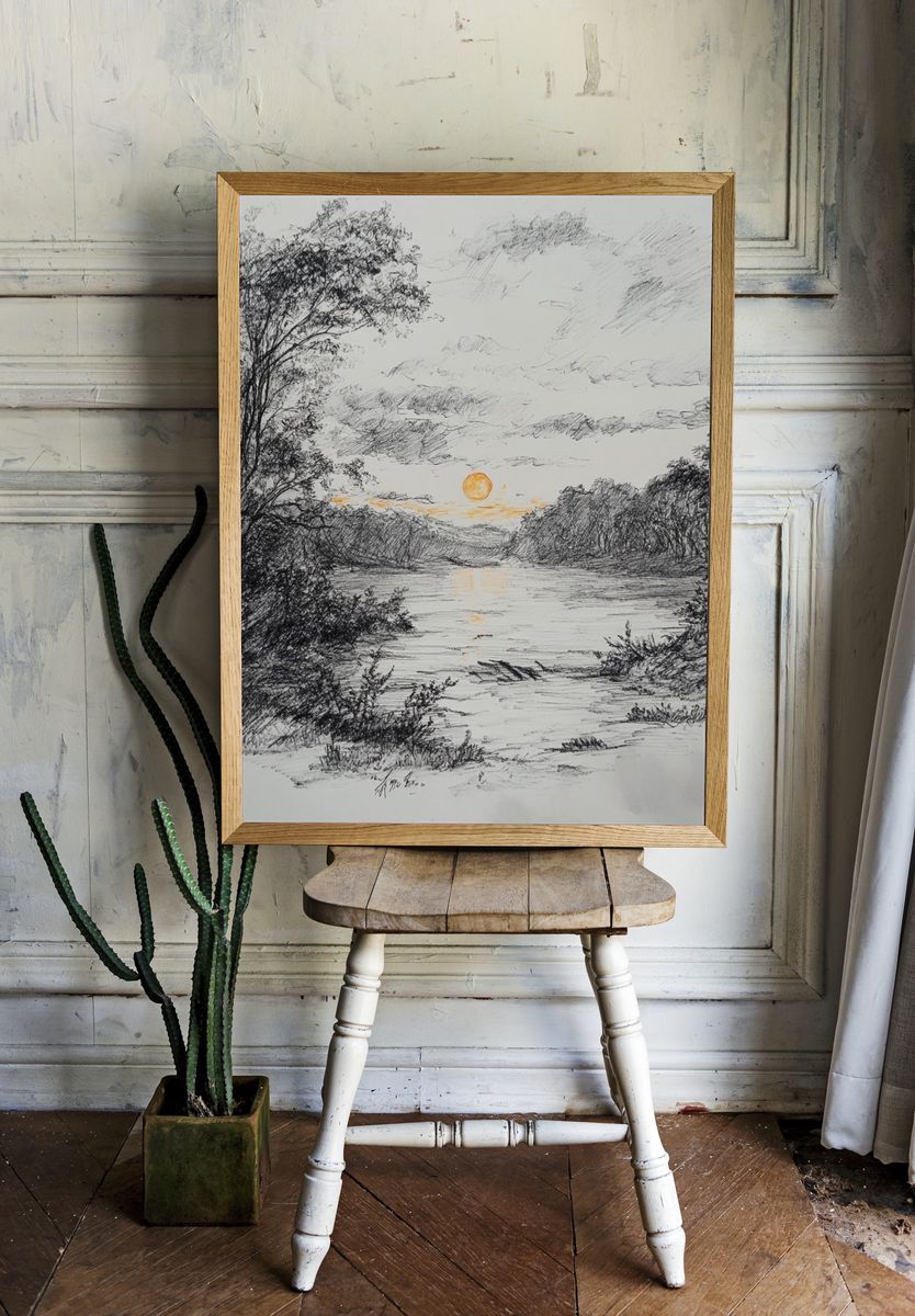 Sunset River Sketch Poster. — room view 1