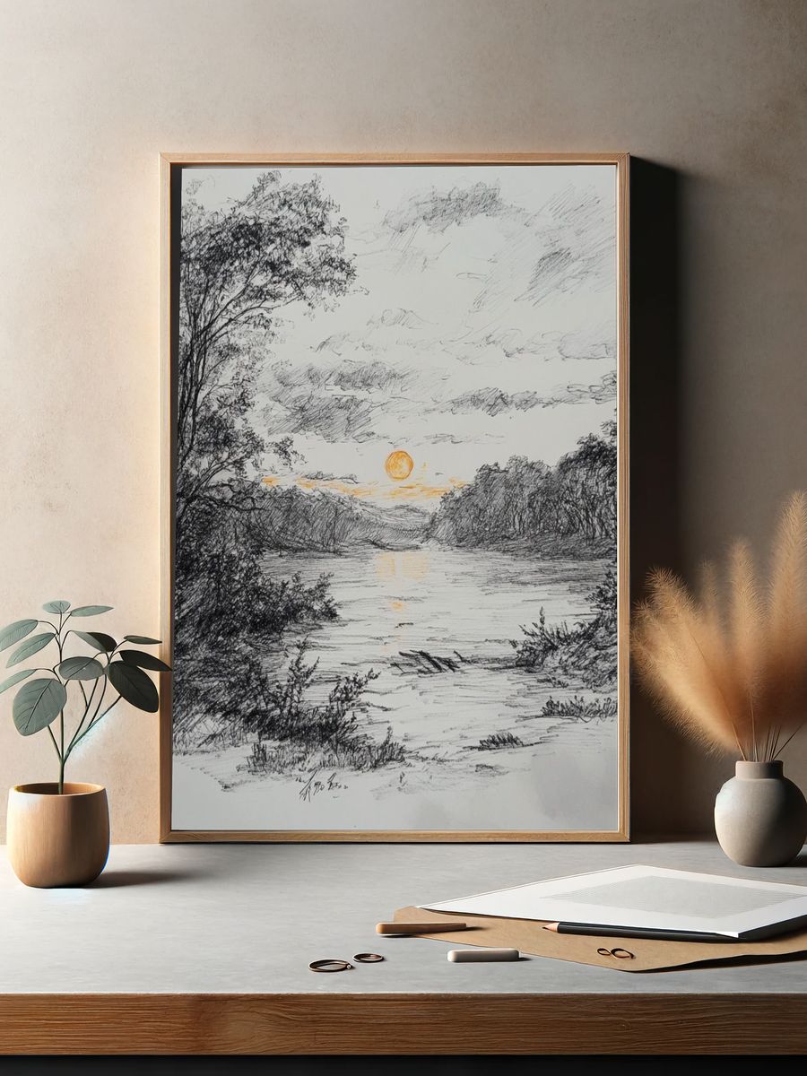 Sunset River Sketch Poster. — room view 2