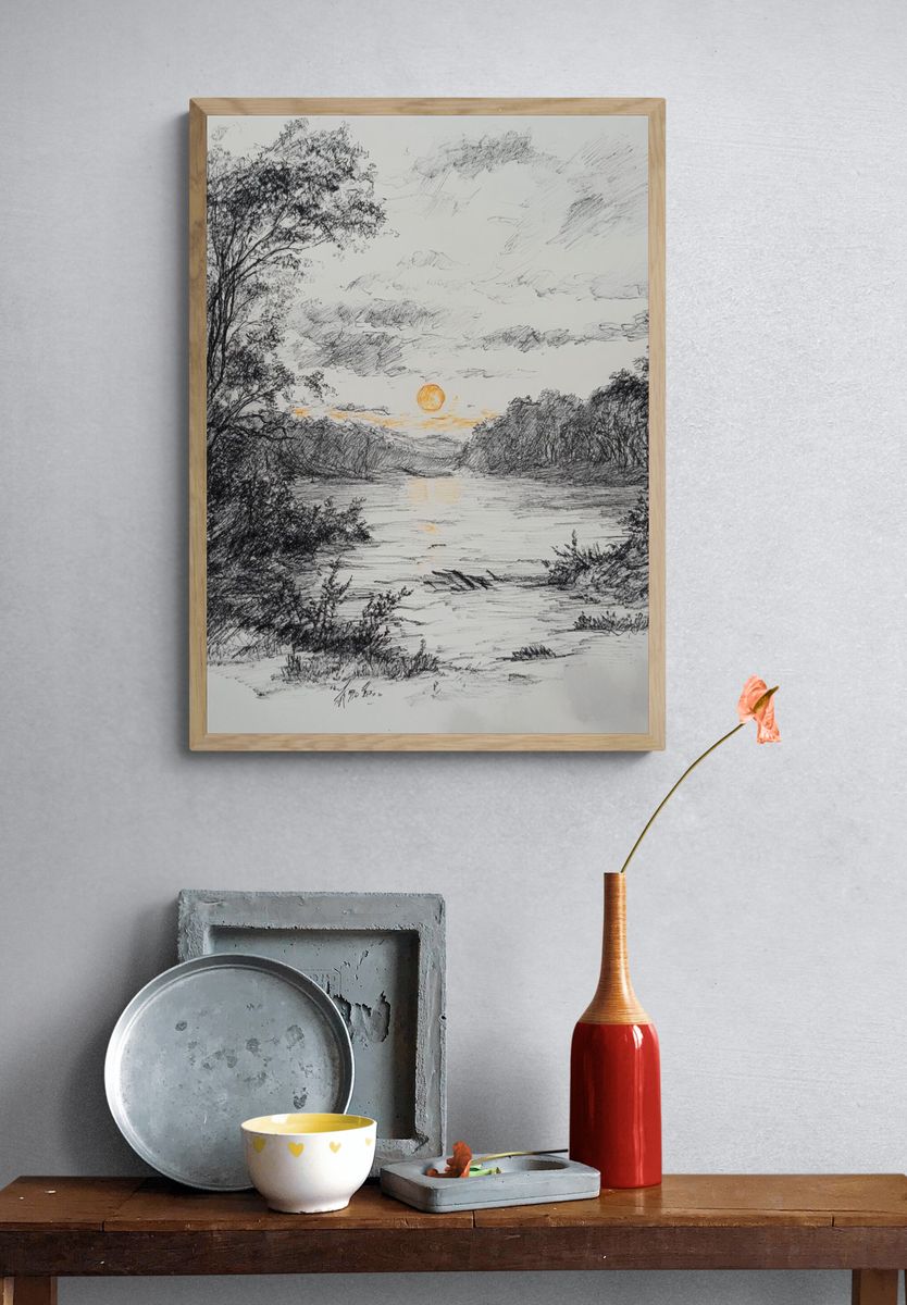 Sunset River Sketch Poster. — room view 3