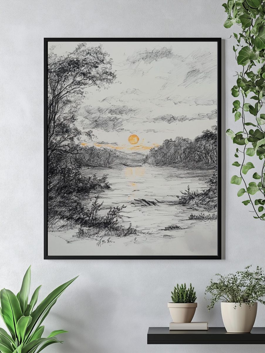 Sunset River Sketch Poster. — room view 4
