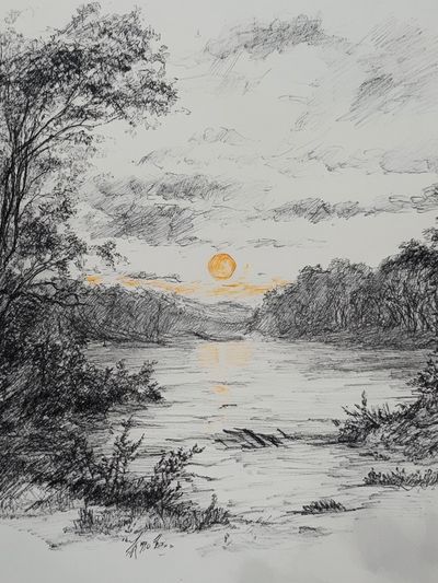Sunset River Sketch Poster.