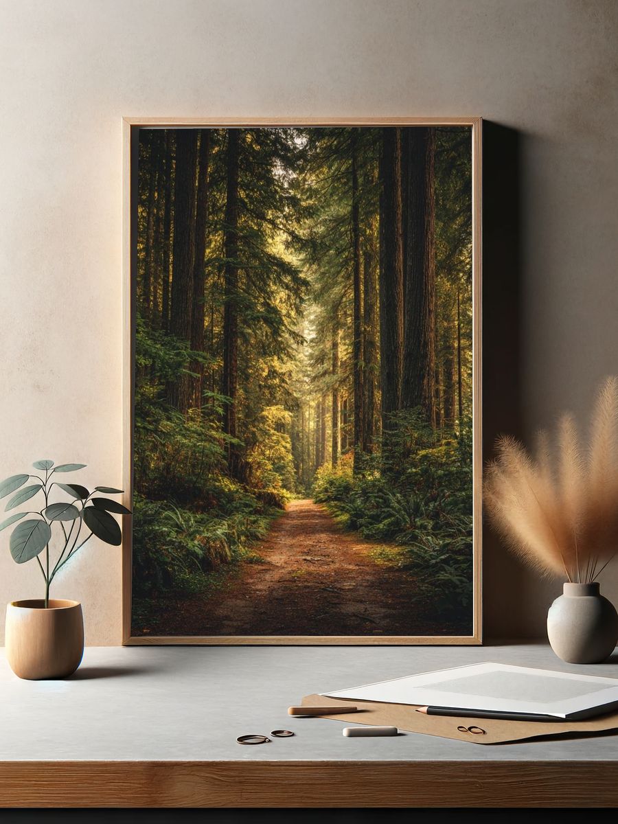 Misty Redwood Forest Poster. — room view 2