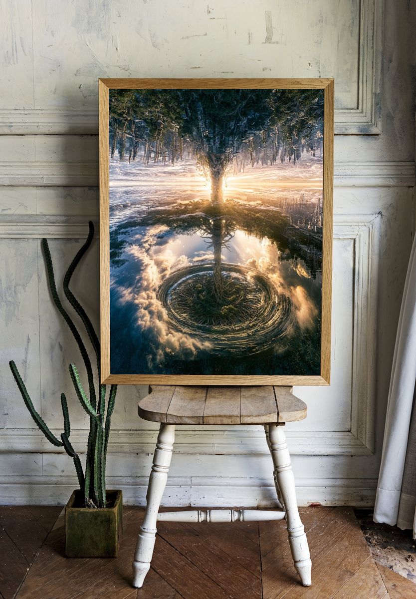 Surreal Tree of Light Print. room preview