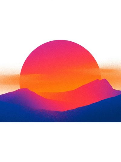 Neon Sunset Mountains Print. poster