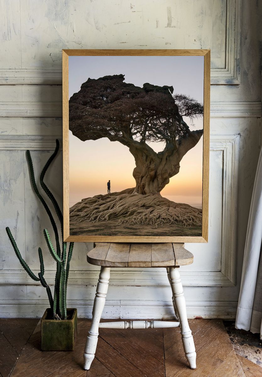 Solitary Tree at Sunset Poster. — room view 1