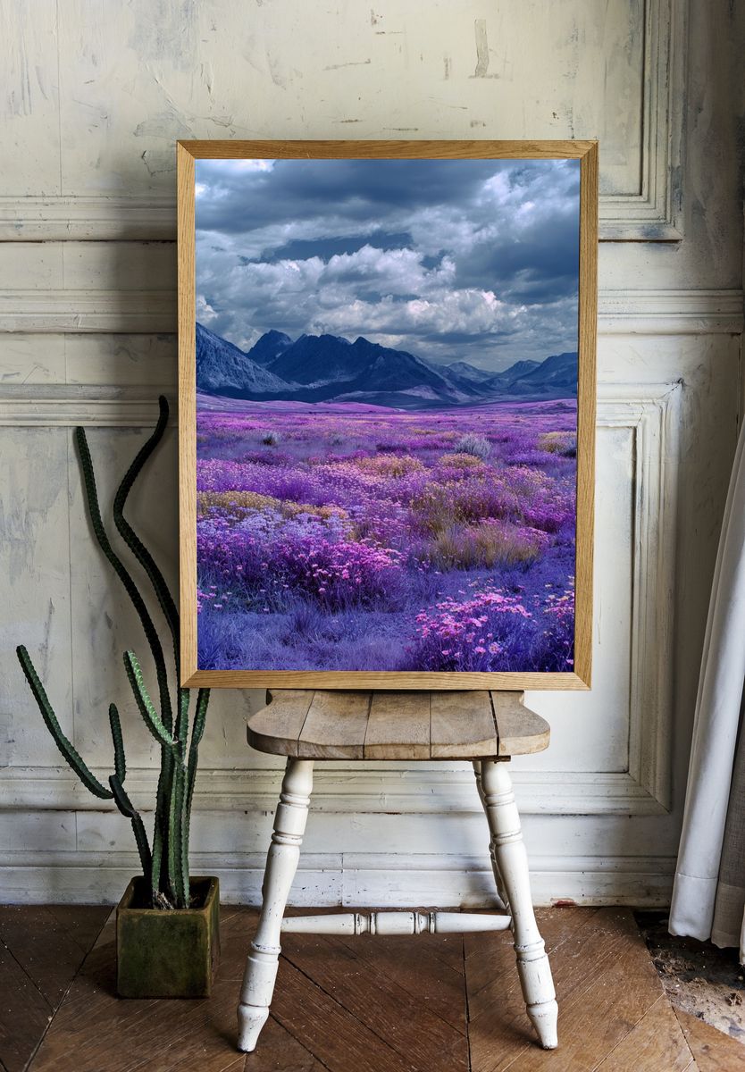 Purple Wildflower Mountain Landscape Poster. room preview