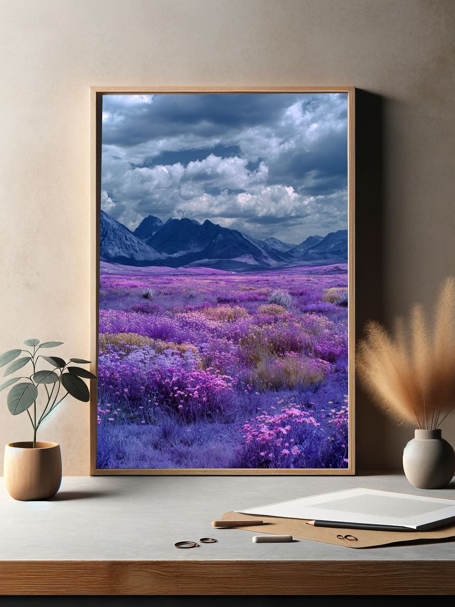 Purple Wildflower Mountain Landscape Poster. — room view 2