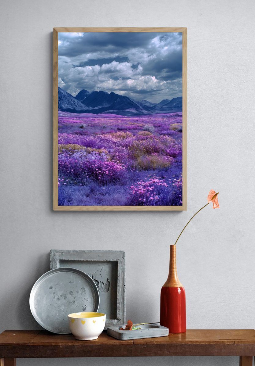 Purple Wildflower Mountain Landscape Poster. — room view 3