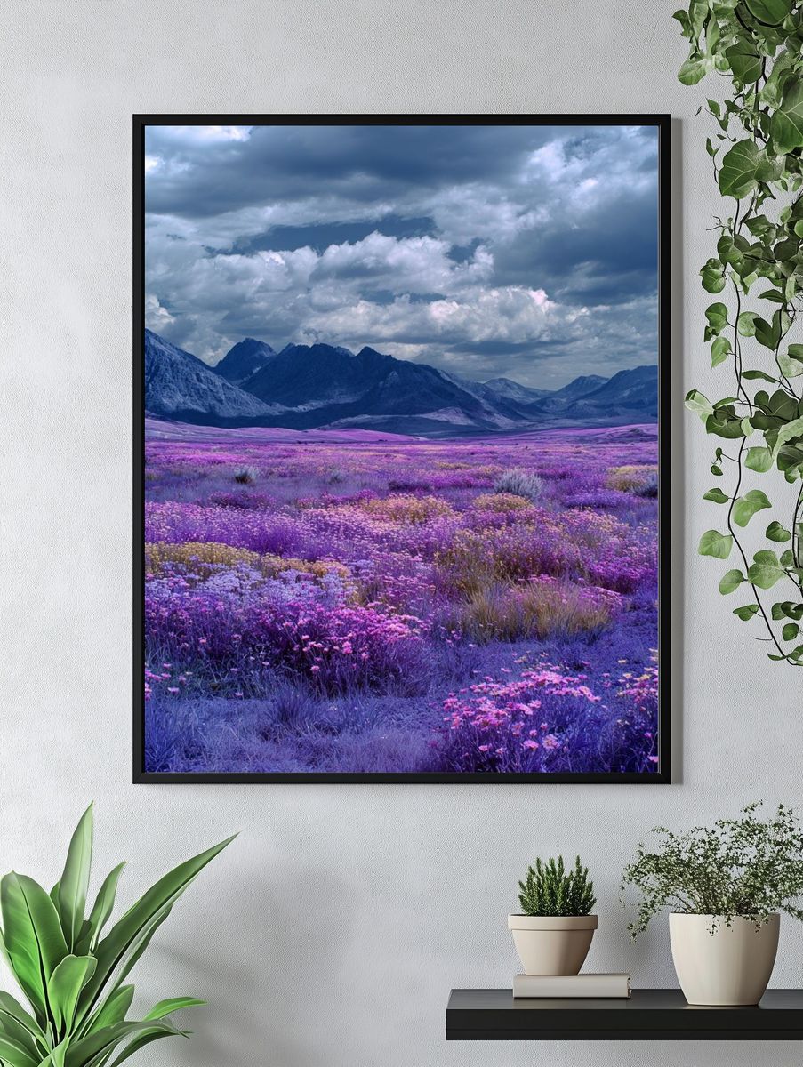 Purple Wildflower Mountain Landscape Poster. — room view 4