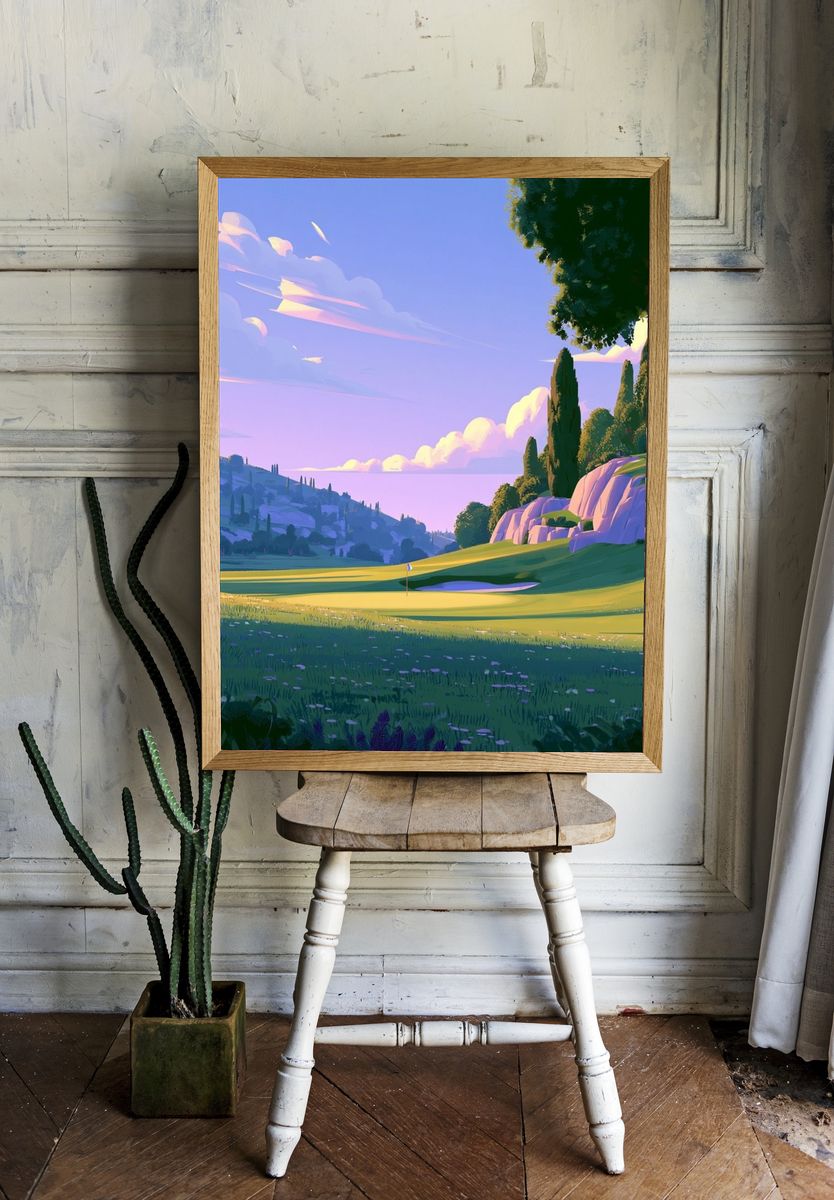 Sunlit Golf Course Landscape Print. room preview