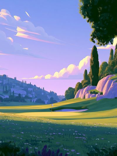 Sunlit Golf Course Landscape Print.