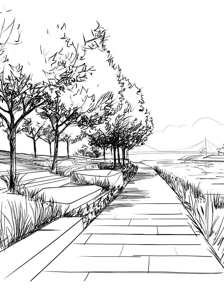 Riverside Path Sketch Poster. poster detail