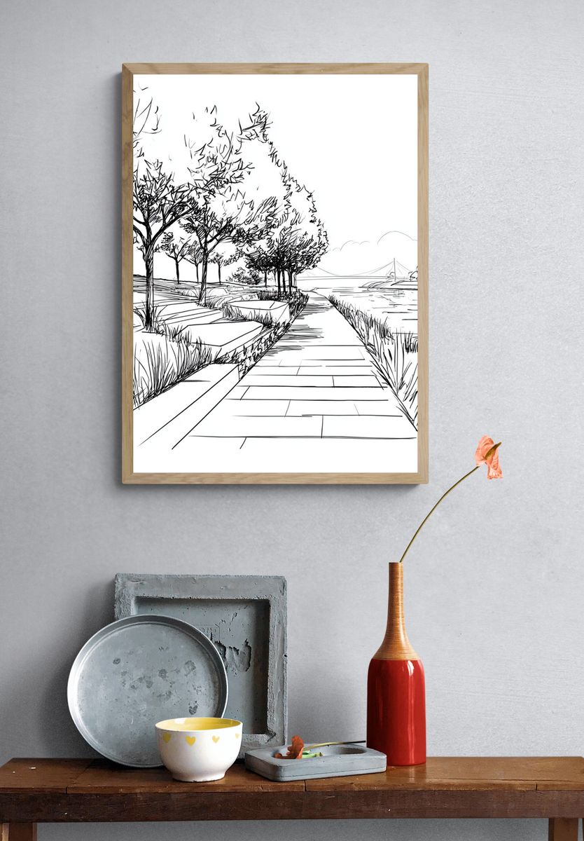 Riverside Path Sketch Poster. — room view 3