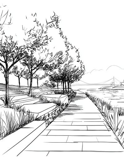 Riverside Path Sketch Poster.