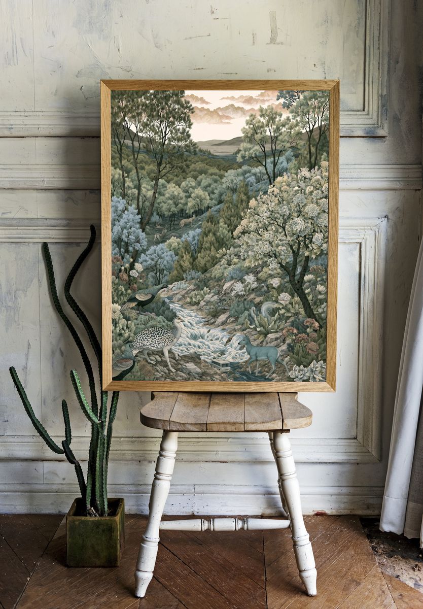 Enchanted Woodland Landscape Print. room preview