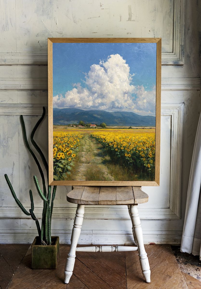 Sunflower Field Landscape Print. — room view 1
