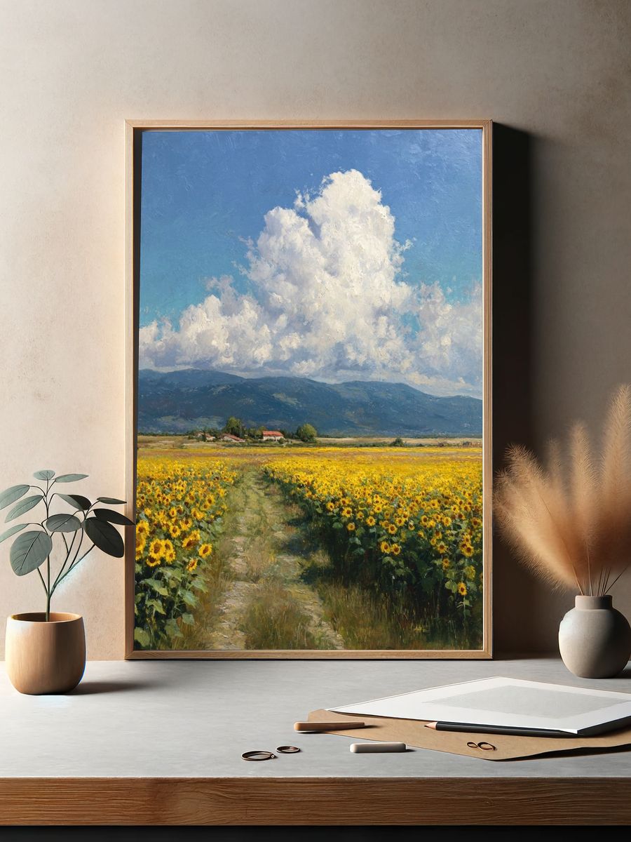 Sunflower Field Landscape Print. — room view 2