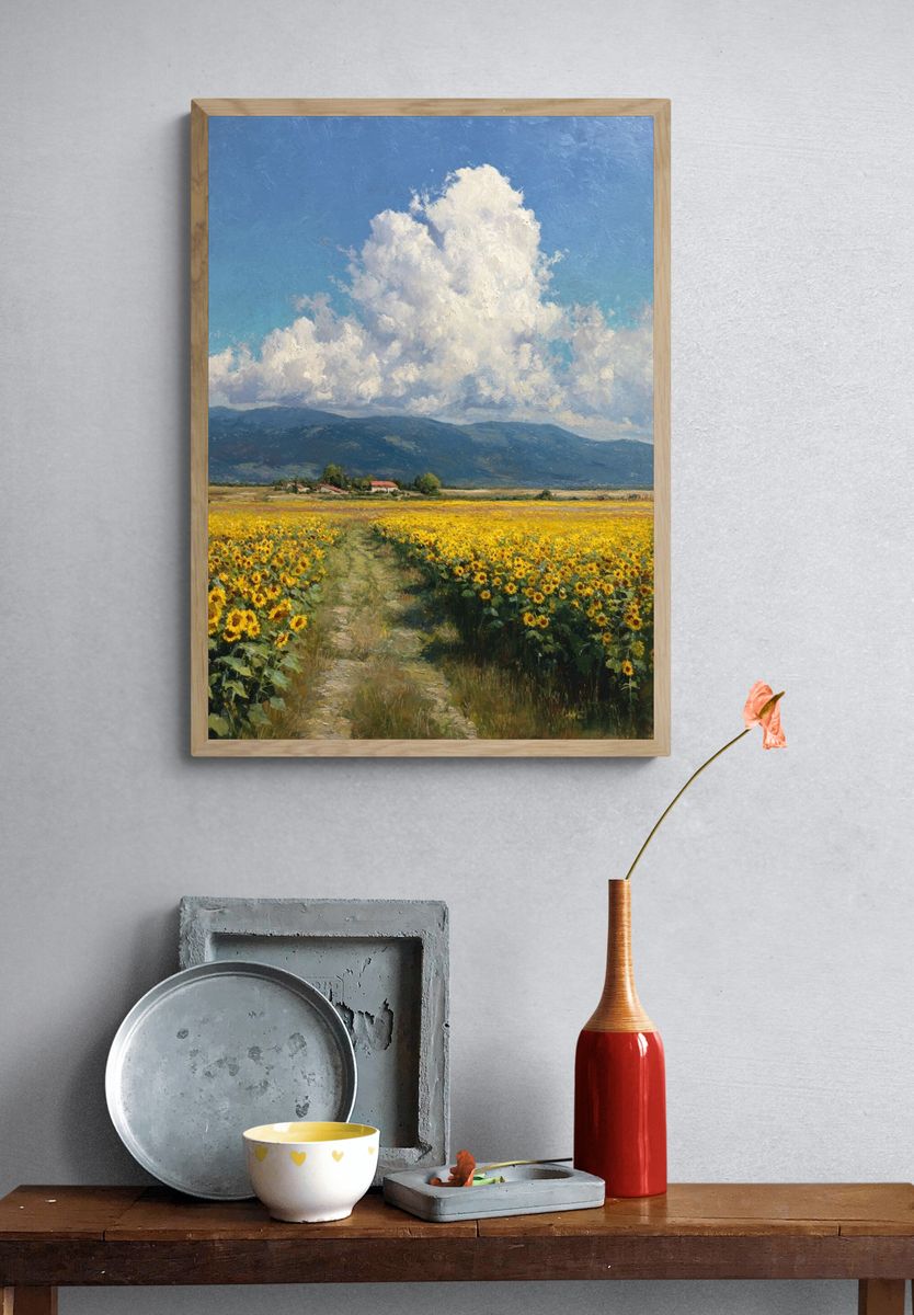 Sunflower Field Landscape Print. — room view 3