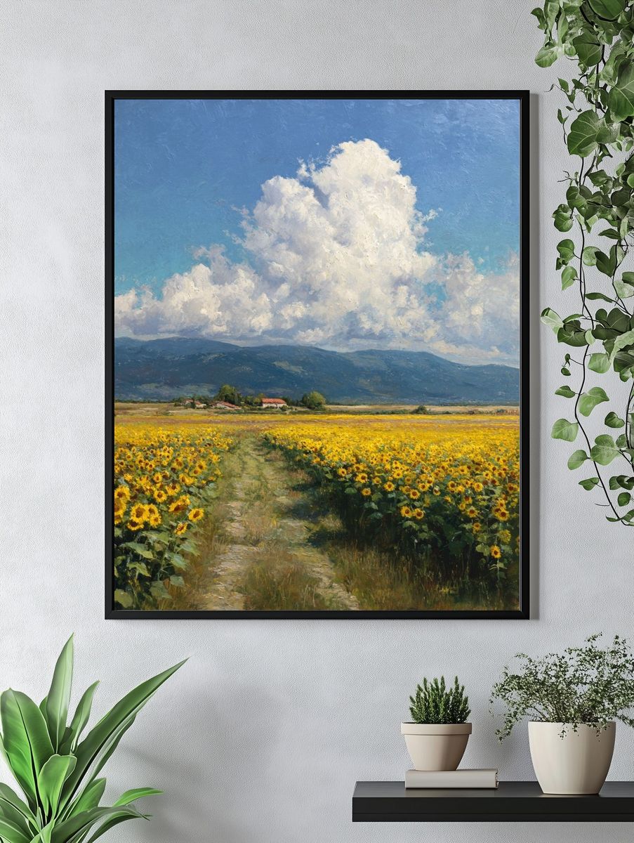 Sunflower Field Landscape Print. — room view 4