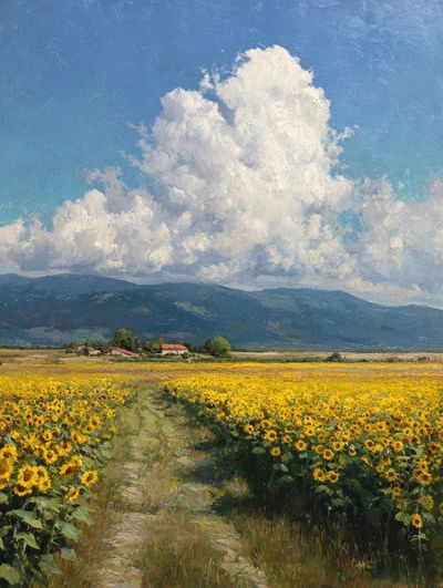 Sunflower Field Landscape Print. poster