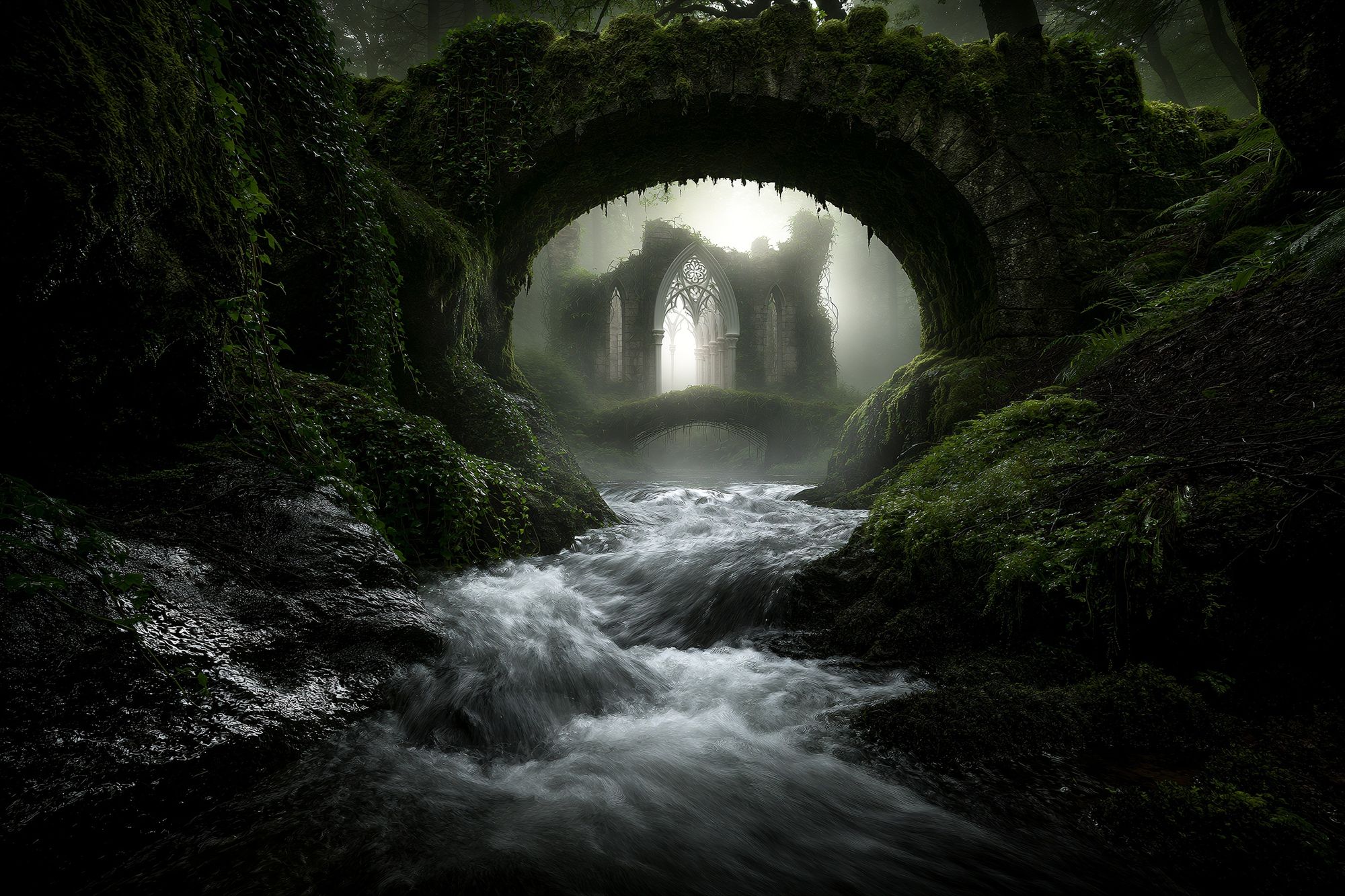 Mossy Gothic Ruins Landscape Poster. poster detail