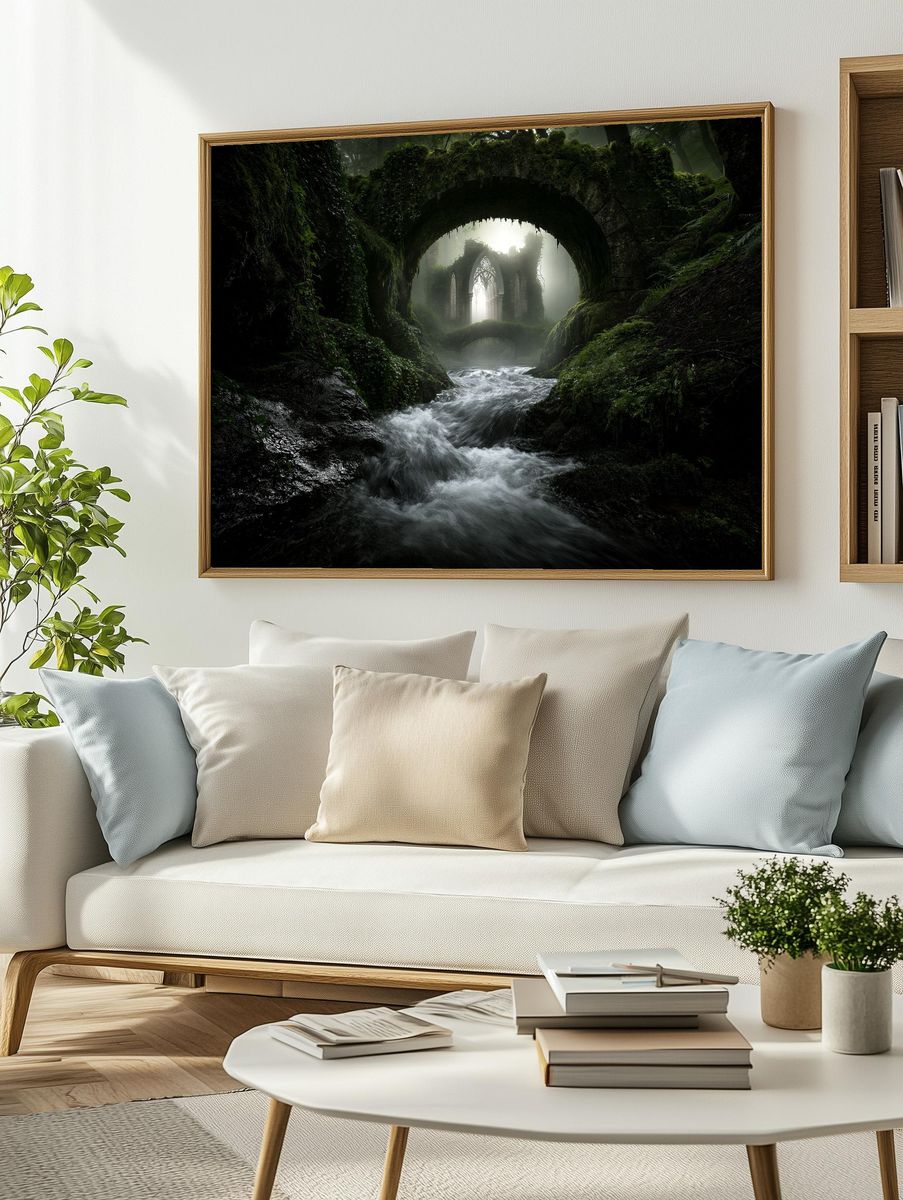 Mossy Gothic Ruins Landscape Poster. — room view 2