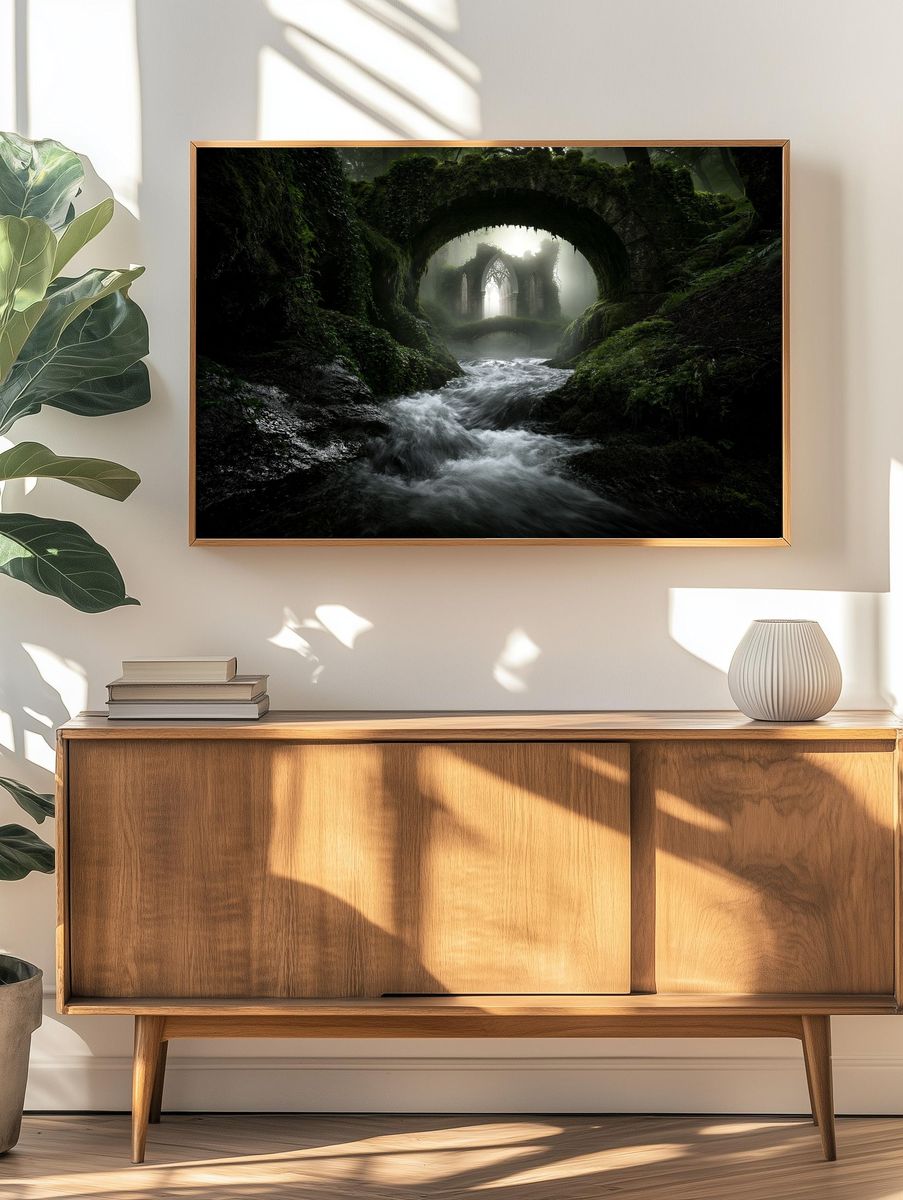 Mossy Gothic Ruins Landscape Poster. — room view 3