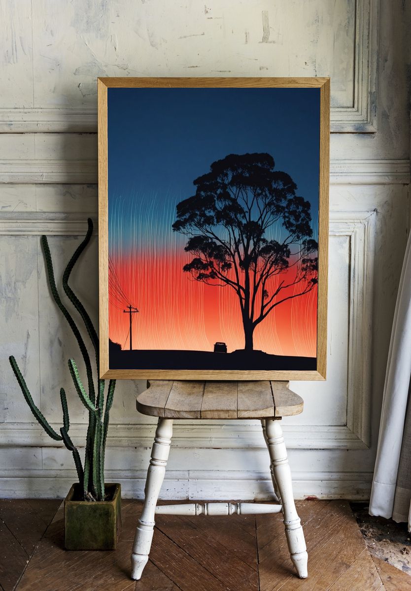 Silhouette Tree Sunset Print. room preview