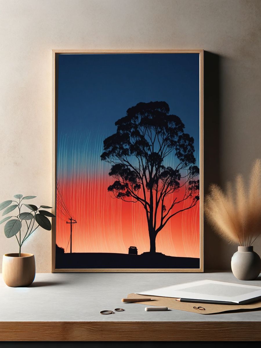 Silhouette Tree Sunset Print. — room view 2
