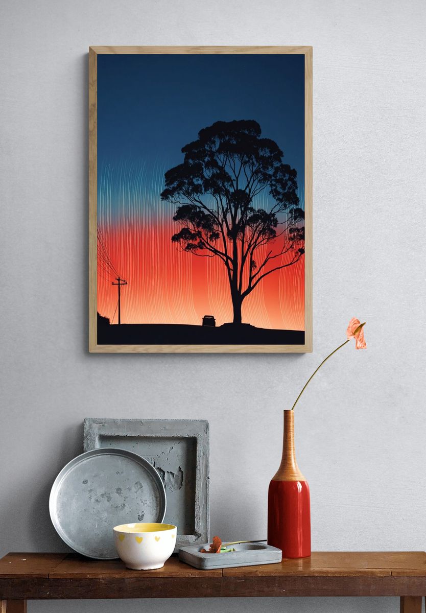 Silhouette Tree Sunset Print. — room view 3