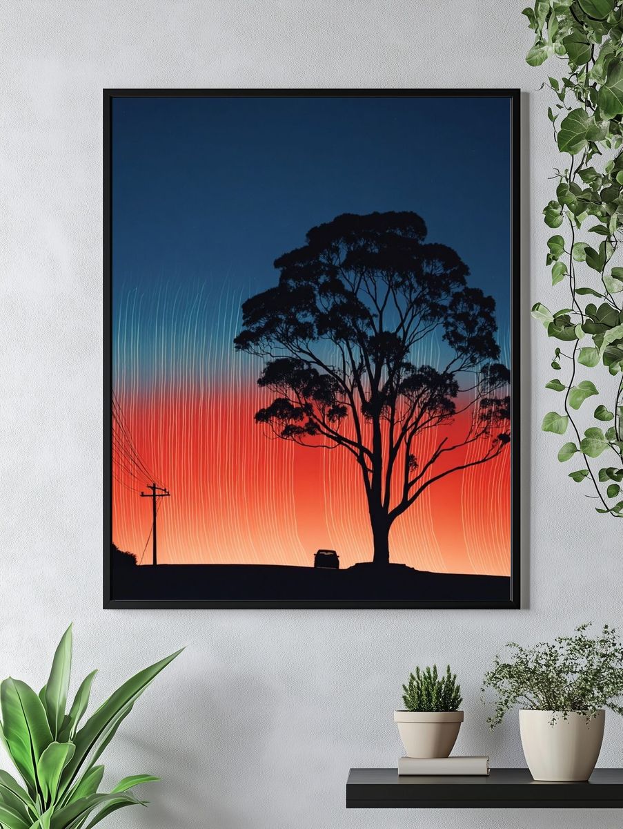 Silhouette Tree Sunset Print. — room view 4