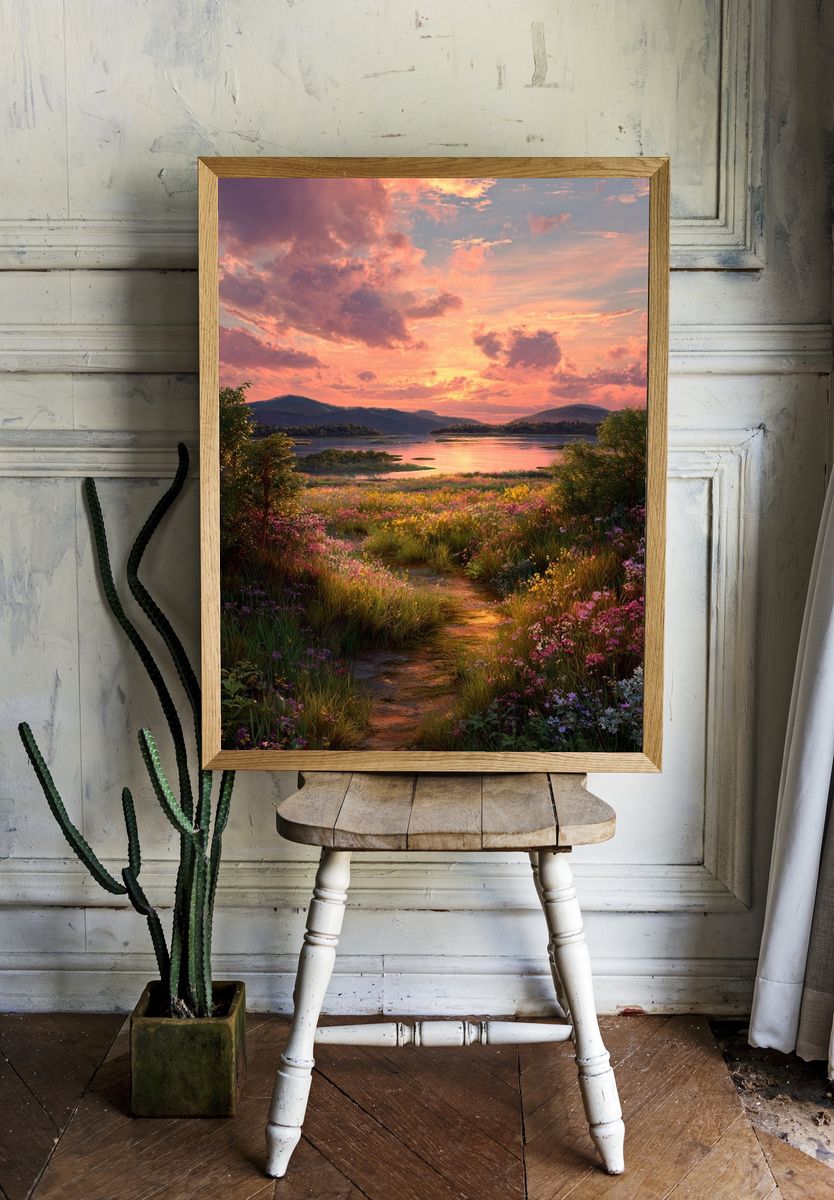 Sunset Wildflower Lake Poster. room preview