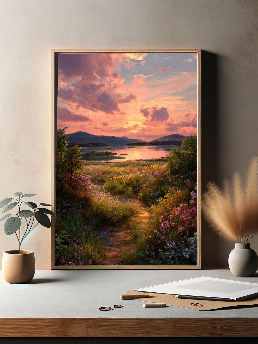 Sunset Wildflower Lake Poster. — room view 2