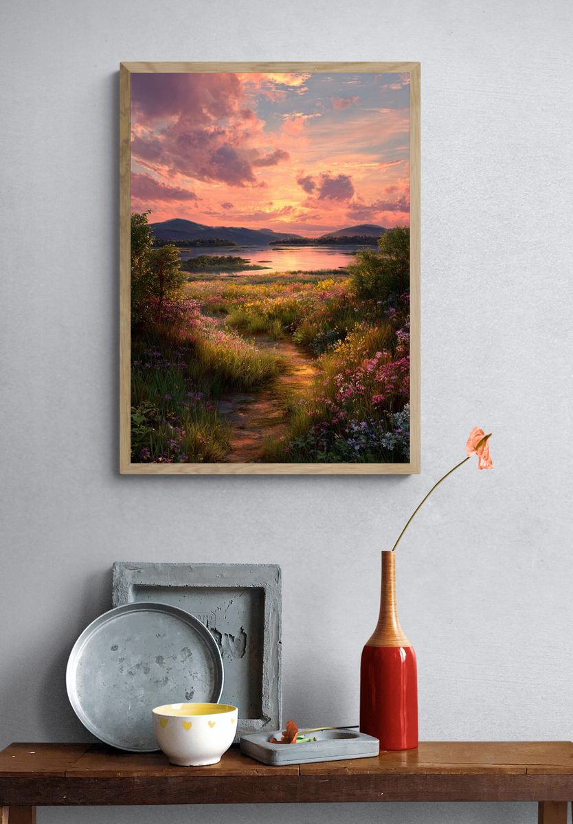 Sunset Wildflower Lake Poster. — room view 3