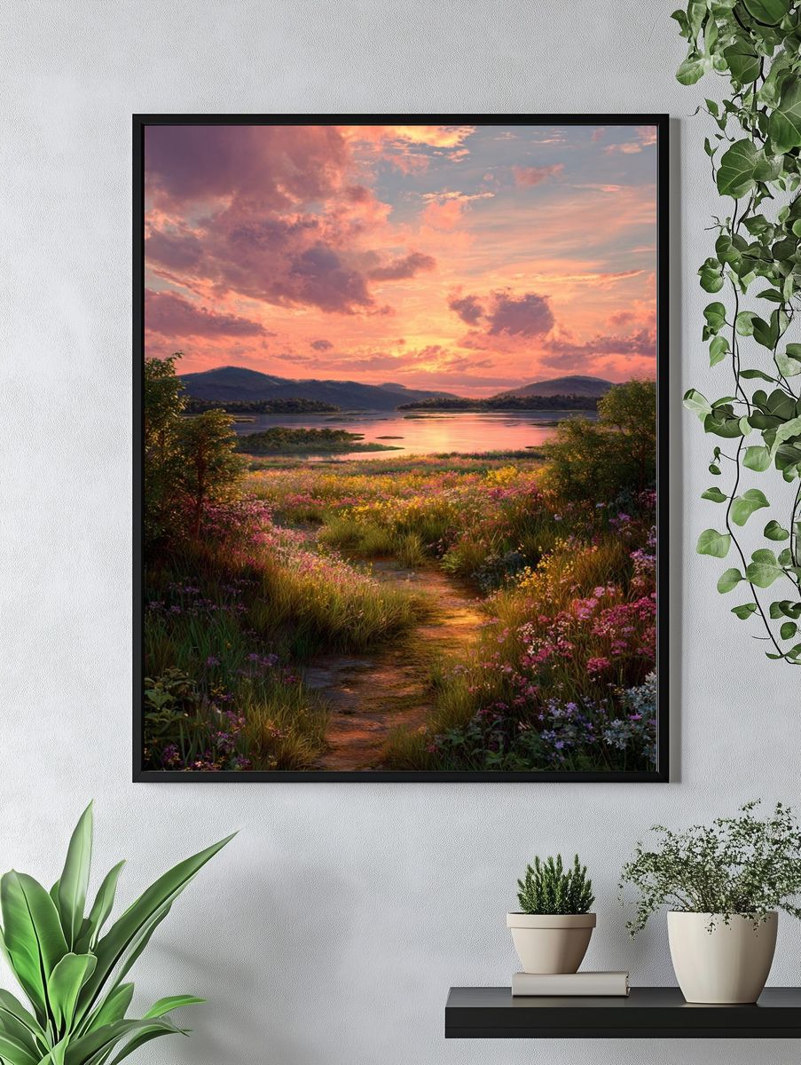 Sunset Wildflower Lake Poster. — room view 4