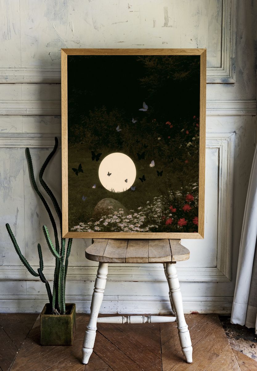 Moonlit Butterfly Garden Print. room preview