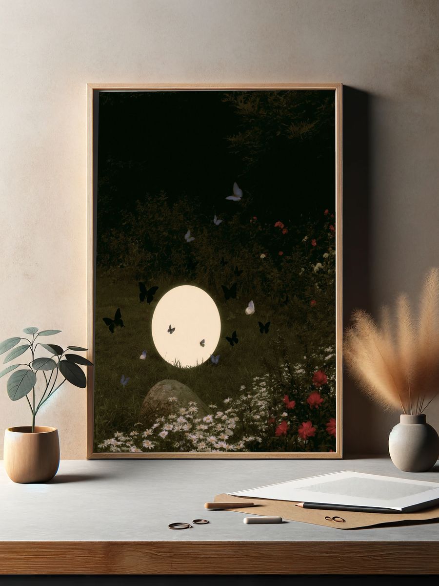 Moonlit Butterfly Garden Print. — room view 2