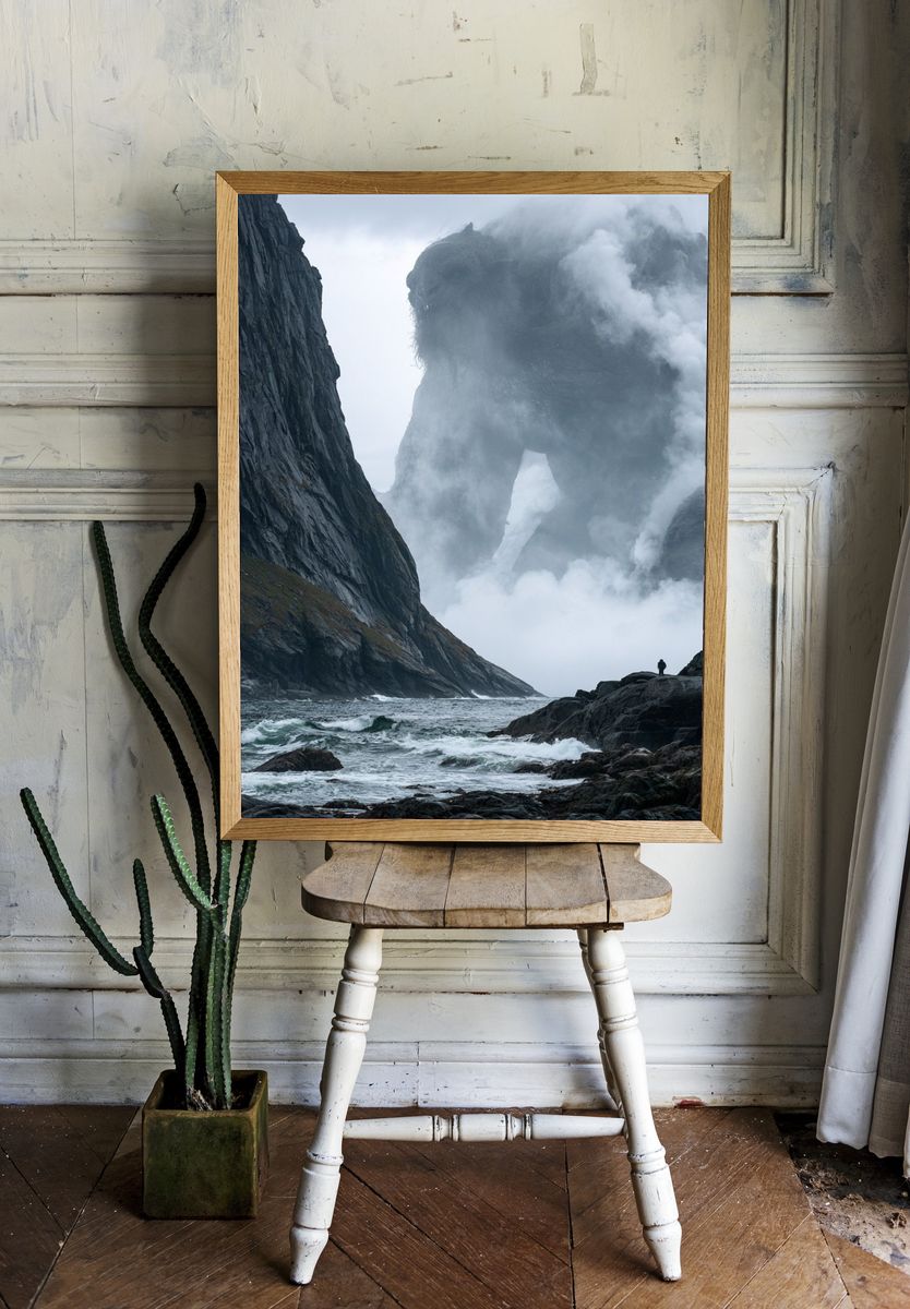 Misty Coastal Cliffs Photography Poster. room preview
