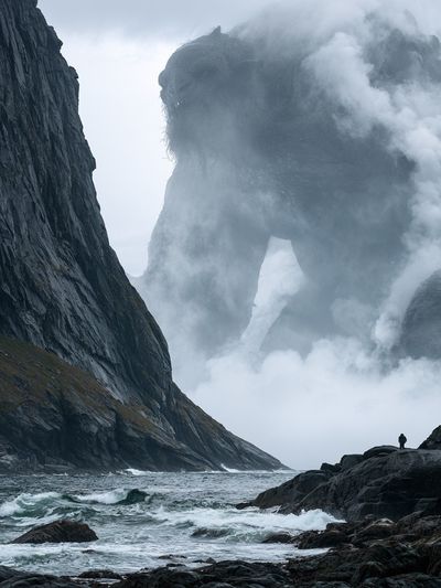 Misty Coastal Cliffs Photography Poster.
