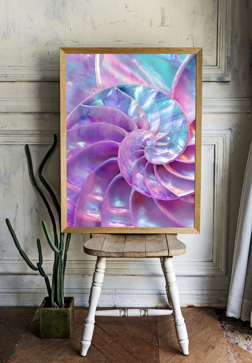 Iridescent Nautilus Shell — Nature Print. — room view 1